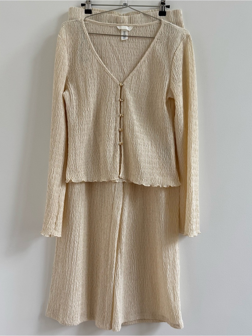 H&M Cream Textured Knit Pantsuit Set
